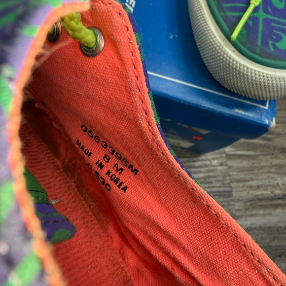 Vintage 90s Sperry Top-Sider Active CVO Print Sneakers Neon Purple Green Size 8 - Picture 9 of 11